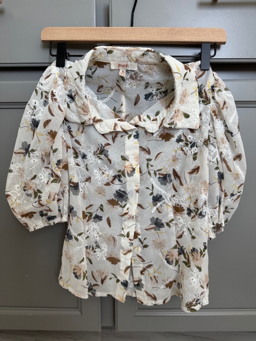 Button down embroidered floral top